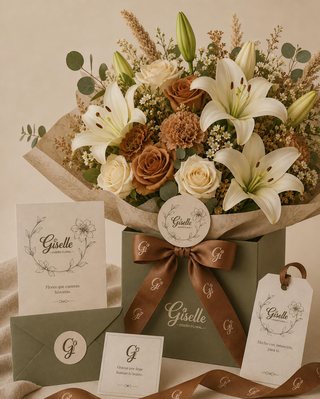 Ramo de flores artesanal envuelto en papel kraft